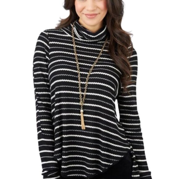 Free People We the Free Kristina Striped Drippy Waffle knit cowl Thermal Top M - Picture 3 of 14